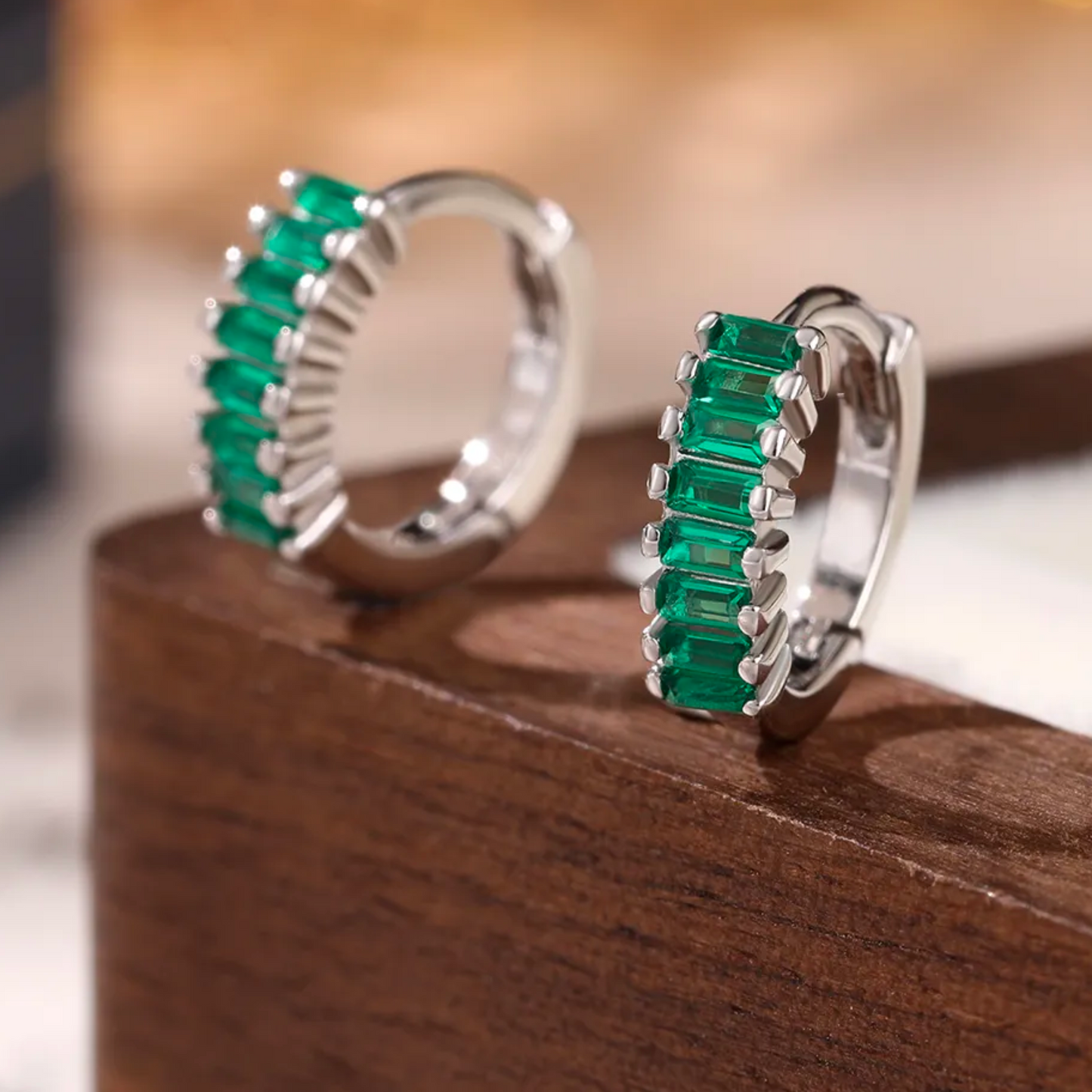 Pave Green Girl Hoop Earrings