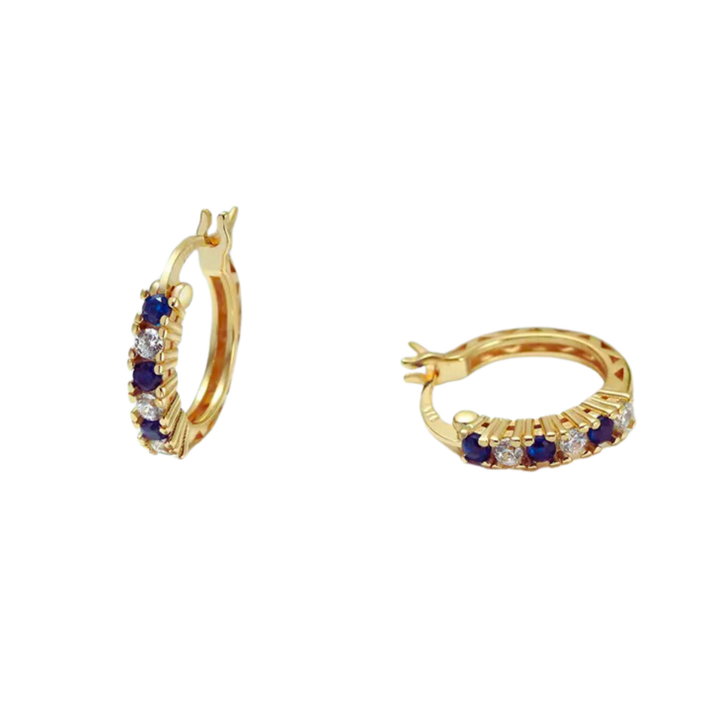 Clear Blue Encrusted Girl Hoop Earrings