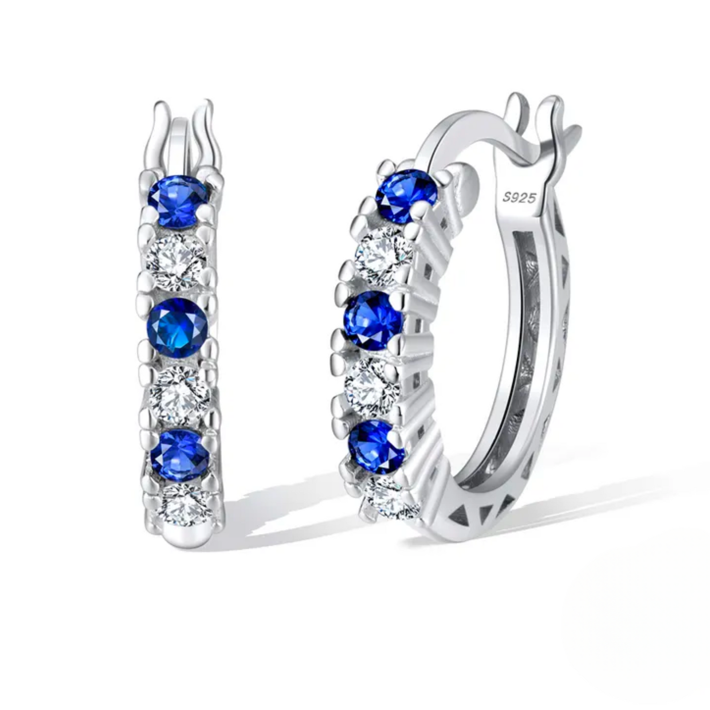 Clear Blue Encrusted Girl Hoop Earrings