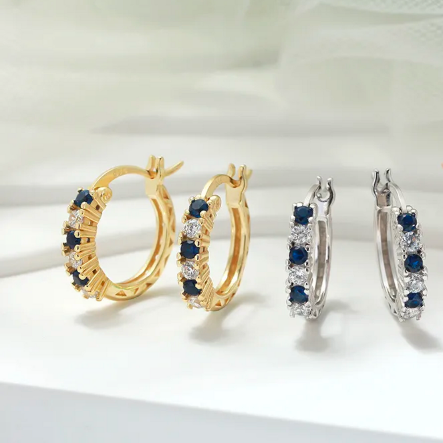 Clear Blue Encrusted Girl Hoop Earrings