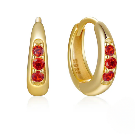 Red Trio CZ Hoop Earrings