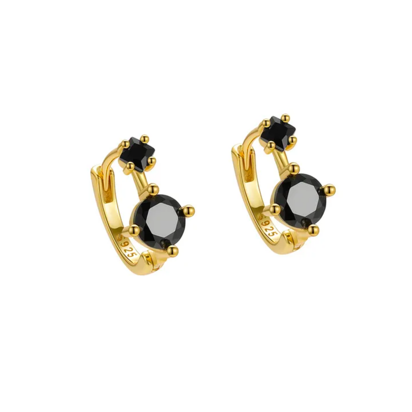 Black CZ Round-Cut Girl Earrings Hoop